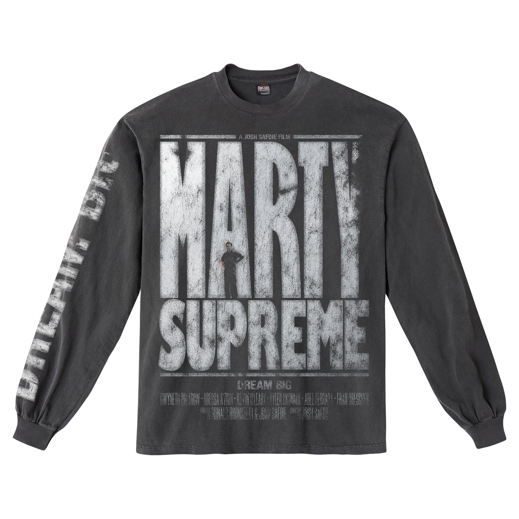 MARTY SUPREME 'DREAM BIG' WASHED BLACK LONGSLEEVE